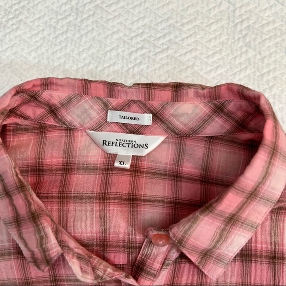 northern Reflections Pink Plaid Long Sleeve Tailored Blouse Size XL - Picture 8 of 11